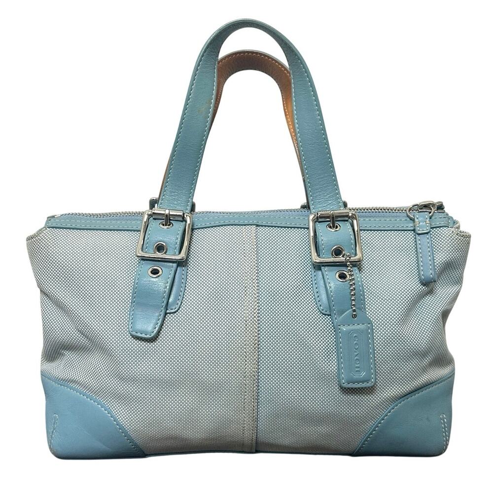 COACH Rare Y2K Canvas Leather Satchel Bag Light Pastel Baby Blue NO. L043-1842